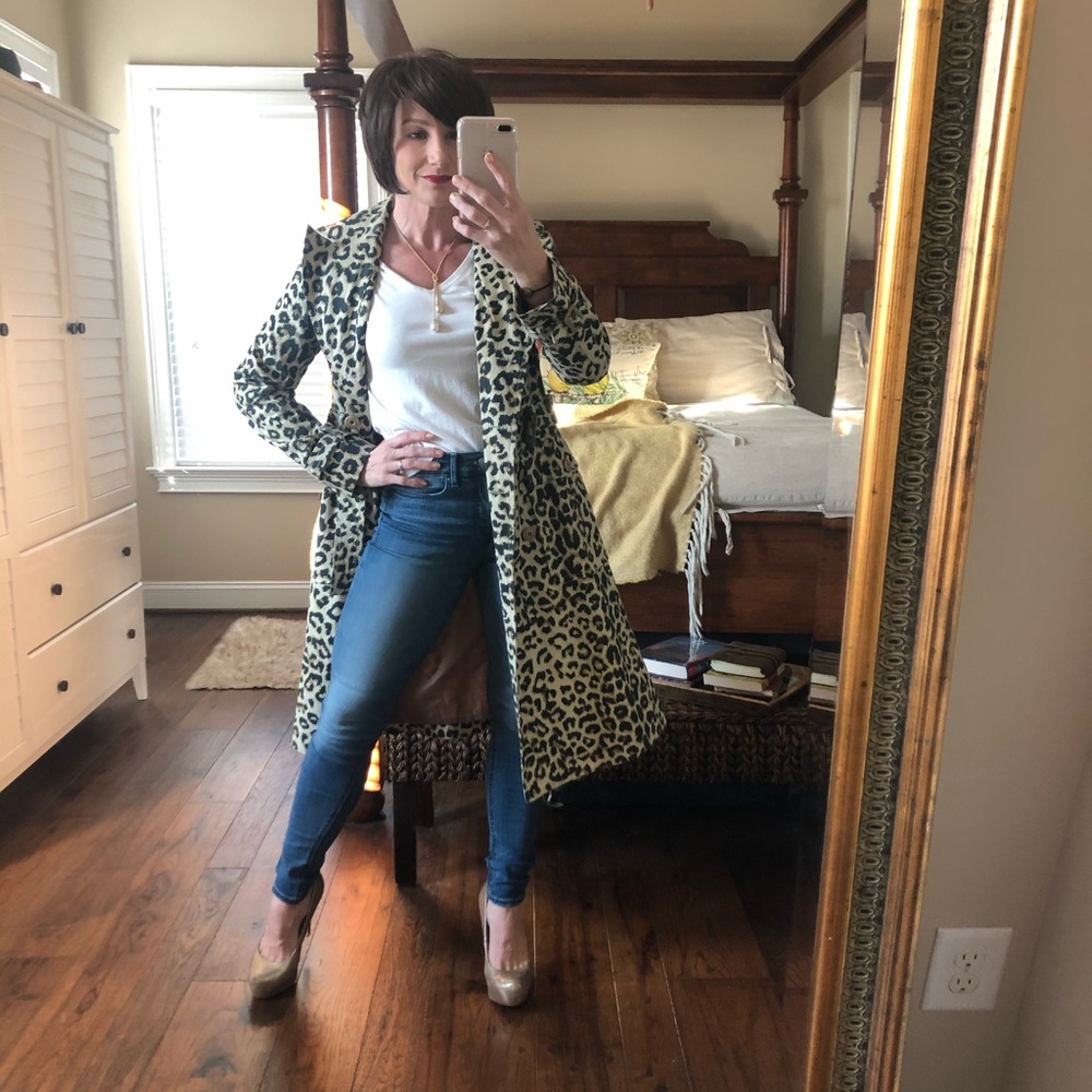 Priorities leopard print trench coat size small